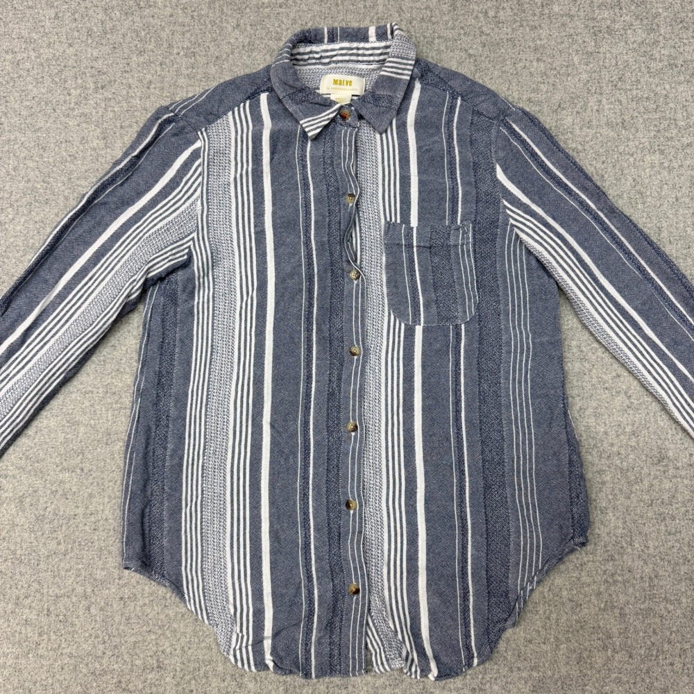 Maeve Anthropologie Button Down Shirt Small Blue White Stripe Viscose Top